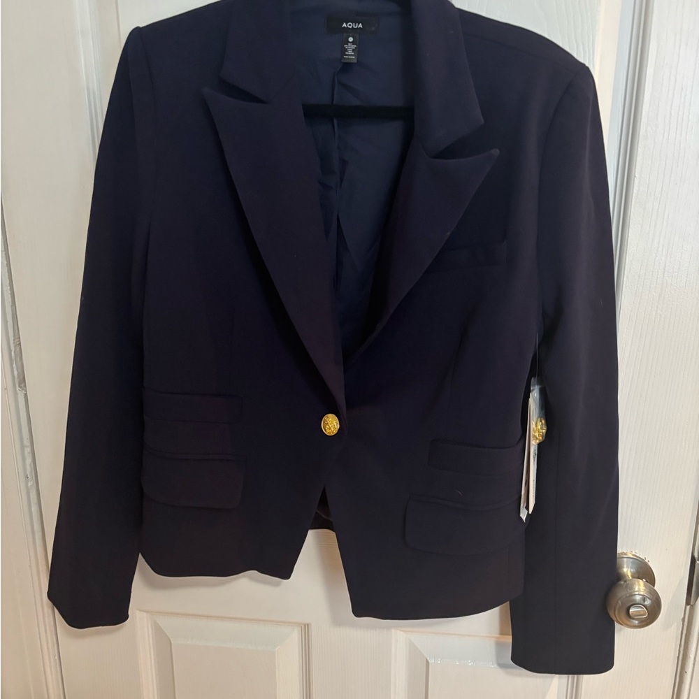 Aqua Women's Navy Blazer with Gold Button